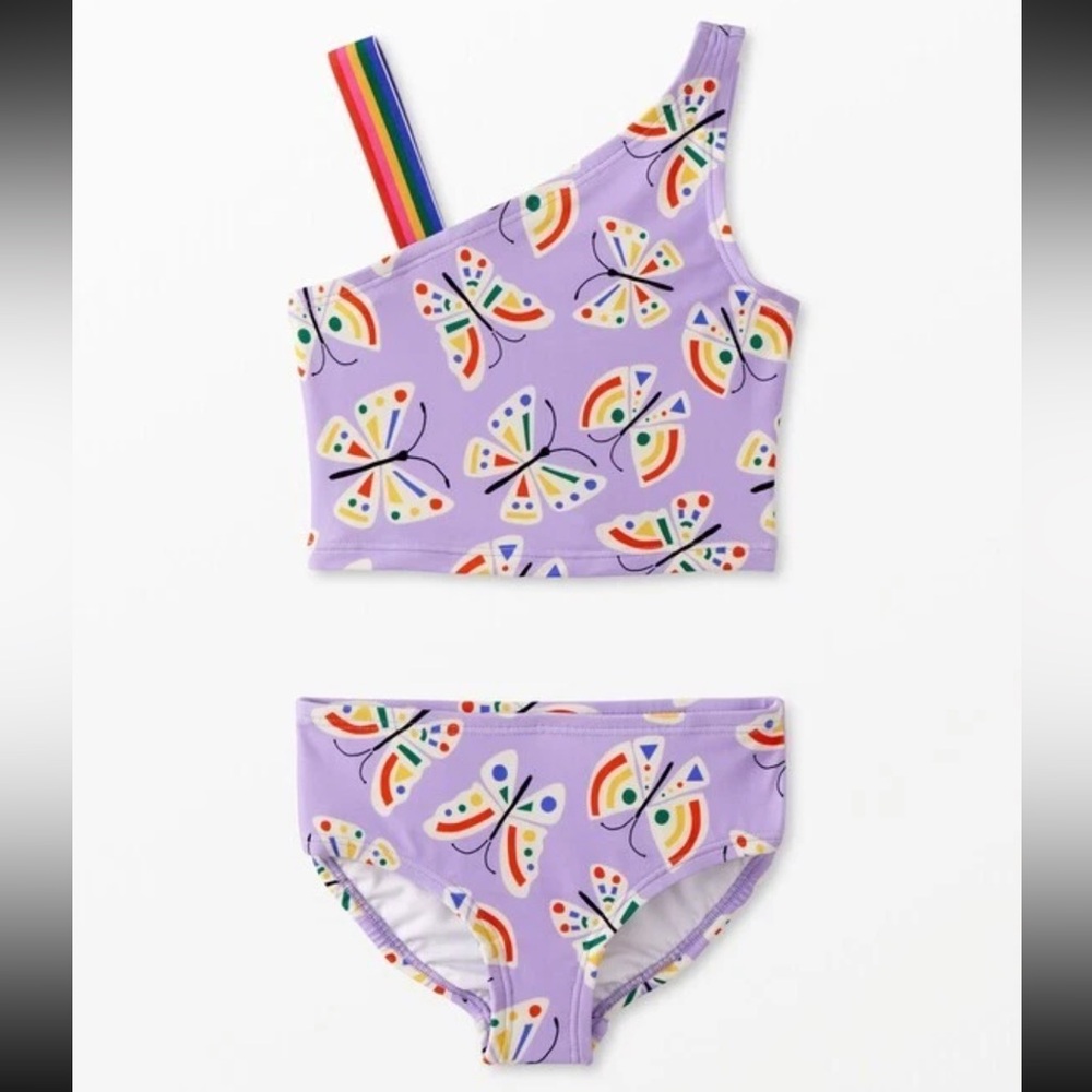 NWT Hanna Andersson Swimsuit, 2 piece, Asym, Size 90 (US 3), Purple Butterfly‎